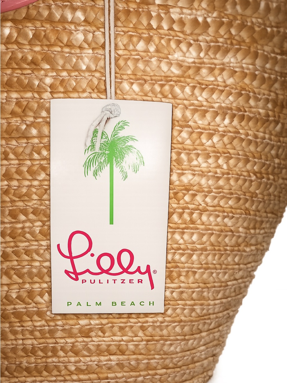 Lilly Pulitzer Woven Straw Tote Bag Pink Handles Palm Beach NWT - Picture 3 of 4